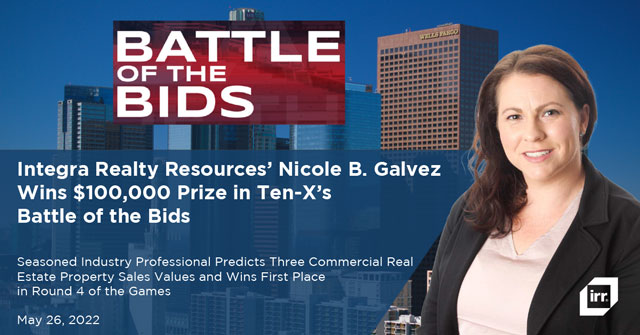 Integra Realty Resources’ Nicole B. Galvez Wins $100,000 Prize in Ten-X’s Battle of the Bids