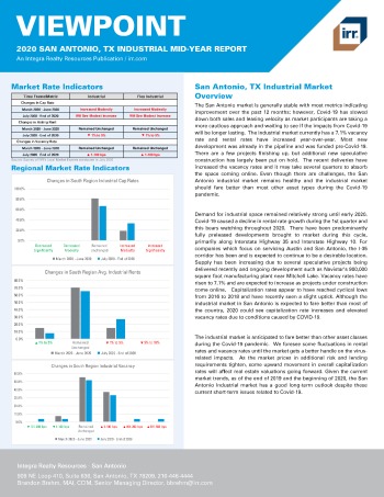 2020 Mid-Year Viewpoint San Antonio, TX Industrial Report